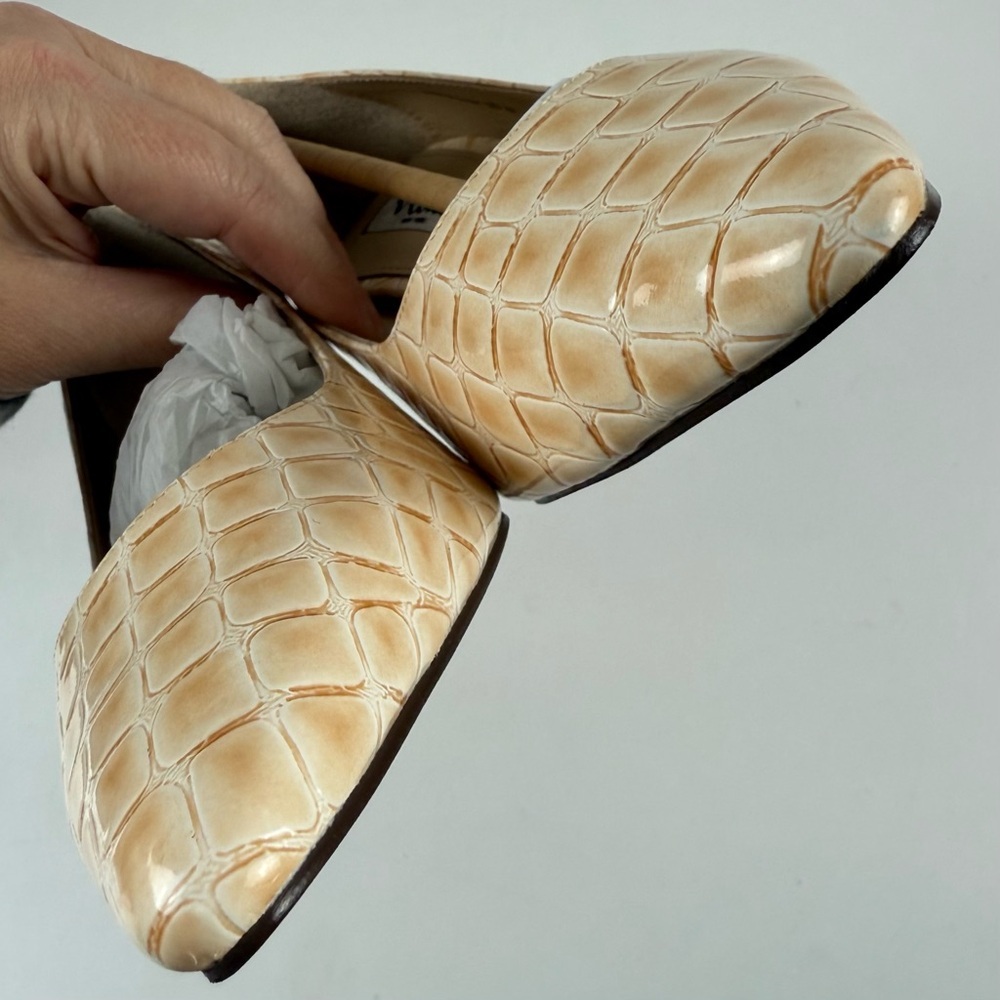 Nina Parchment Croc Heels Womens 8M Beige Pointed Toe - Picture 5 of 12